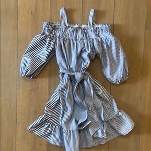 Habitual Blue Striped Off the Shoulder Casual Dress- size 12
